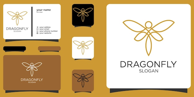 Dragonfly silhouette with line logo inspiration Premium Vector