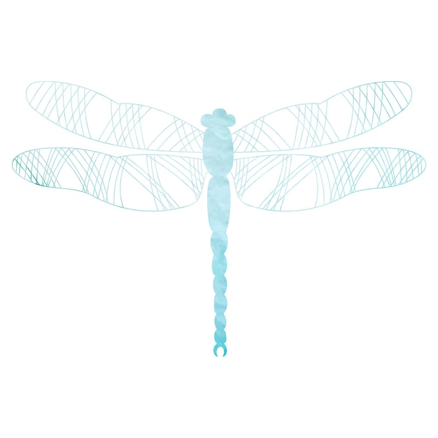 Vector dragonfly watercolor silhouette doodle on white background isolated