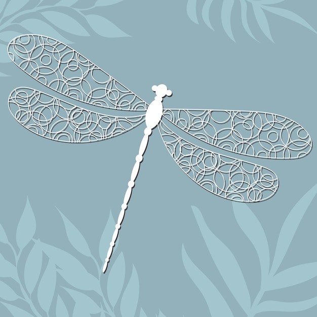 Dragonfly white doodle design, on an abstract background, vector