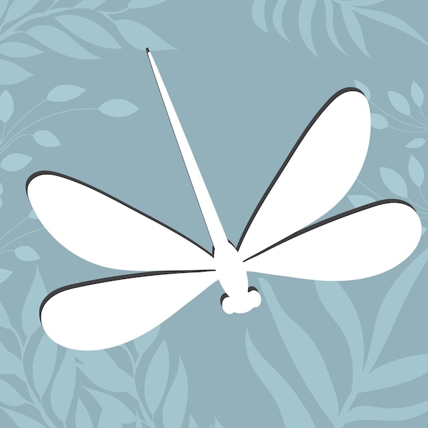 Dragonfly white silhouette on an abstract background isolated