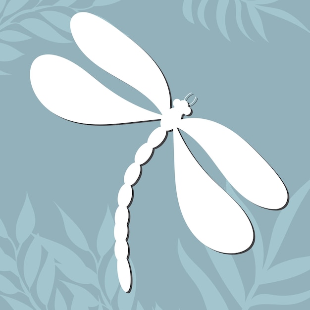 Dragonfly white silhouette on abstract background