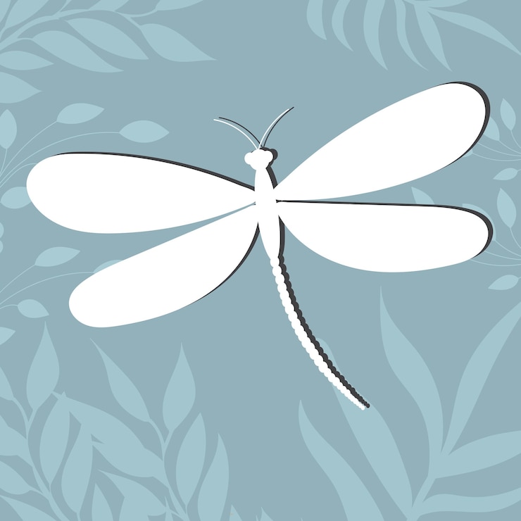 Vector dragonfly white silhouette insect on an abstract background vector isolated