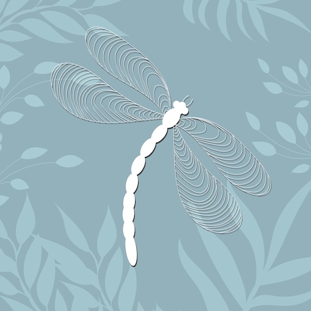 Dragonfly wit silhouet, doodle ontwerp op bloemen achtergrond, geïsoleerd