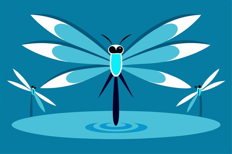 Vector a dragonfly with a reflection of a dragonfly on the water