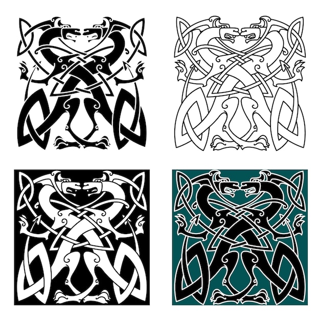 Dragons celtic knot vintage pattern