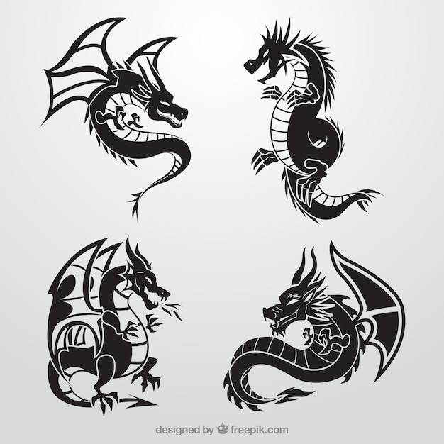 Vector dragons collection in black color