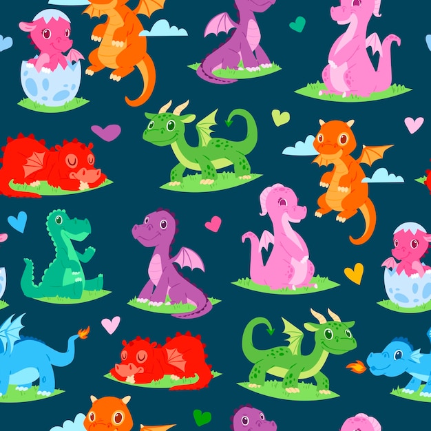 Dragons kids children seamless pattern 