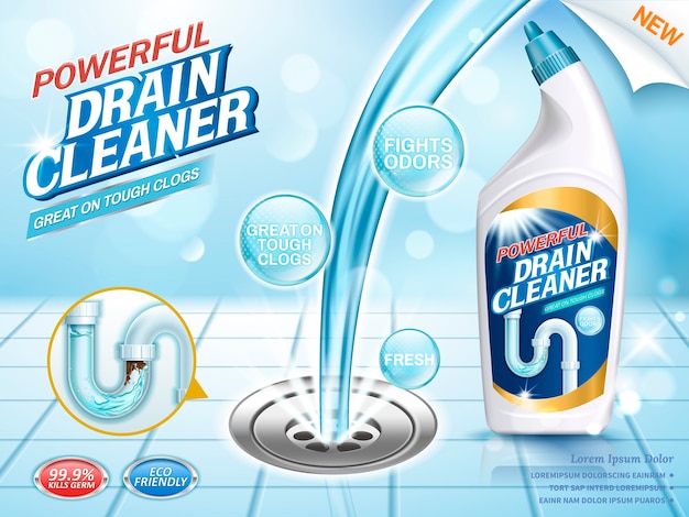 Vector drain cleaner ads illustration