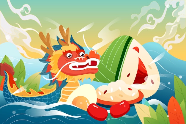 Drakenbootrace op Dragon Boat Festival Chinees traditioneel festival met rivier en gunstig