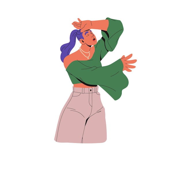 drama queen theater artist plays tragedy role theatrical performer acting sorrow grief actress dramatizes suffer gesturing sad emotions flat isolated vector illustration on white background