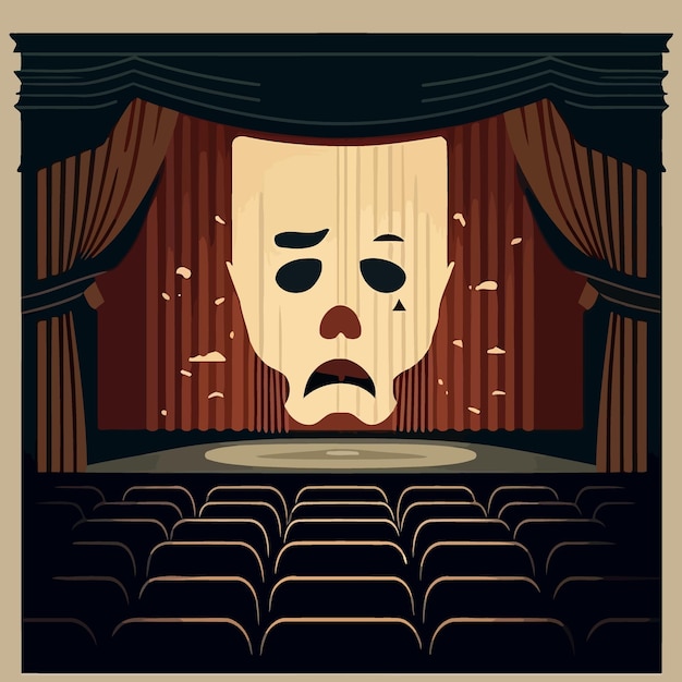 Vector dramatic mask object on theater stage