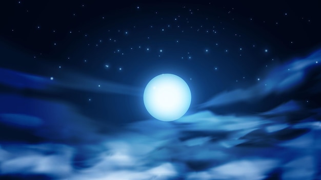 Vector dramatic sky background with full moon and clouds