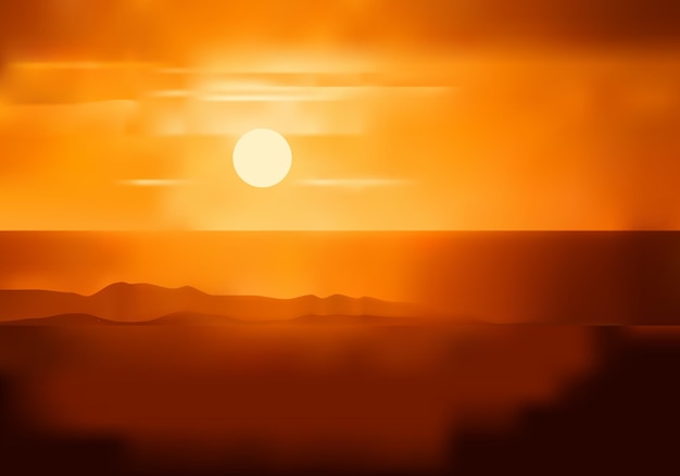 背景デザインに適したドラマチックな夕暮れの風景のベクトルイラスト