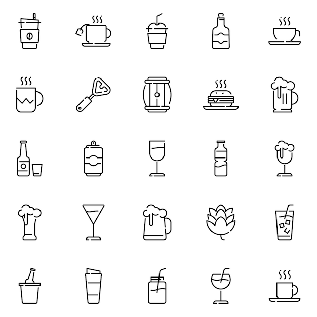 Vector drankpictogram pack, met overzicht pictogramstijl