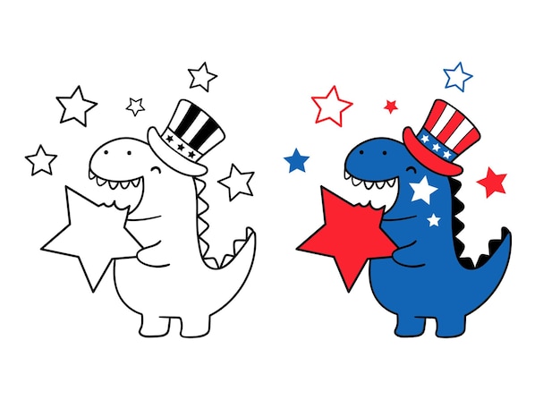 Draw baby dinosaur for 4th of July Printable kids shirt