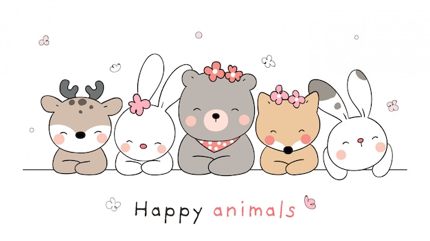 Draw banner animal on white for spring season.