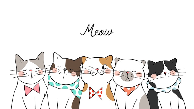 Vector 화이트 배너 배경 초상화 귀여운 고양이 그리기