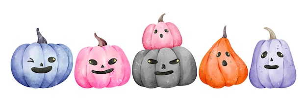 Draw banner funny pumpkin for halloween watercolor style