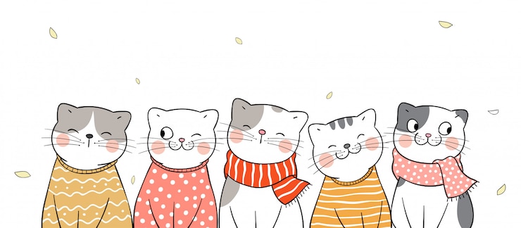 Vector 秋の美容スカーフでバナー幸せな猫を描きます。