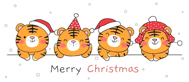 Draw banner the year of tiger for christmas and winter