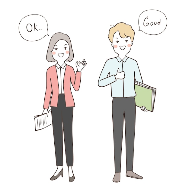 Draw business man and woman saying with speech bubble