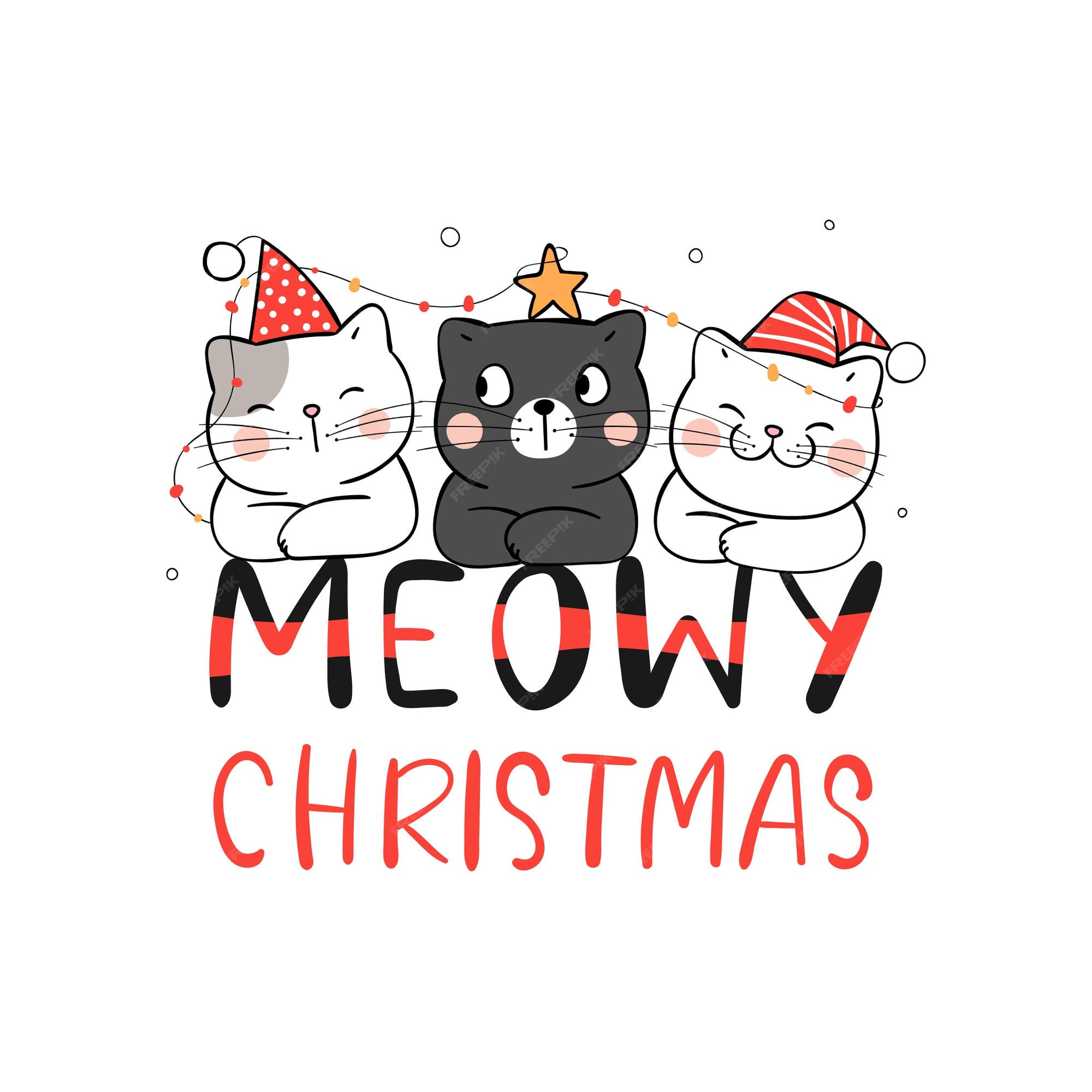 Premium Vector | Draw cat meowy christmas for new year and merry christmas