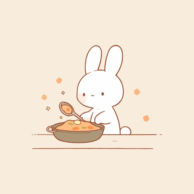 Draw character design rabbit with carrot for Easter and spring