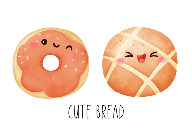 Draw character funny bread bakery concept watercolor style