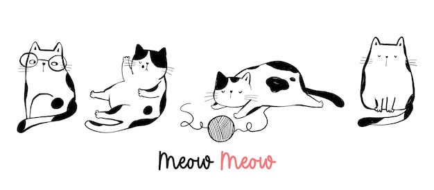 Draw character funny cat Doodle cartoon style.