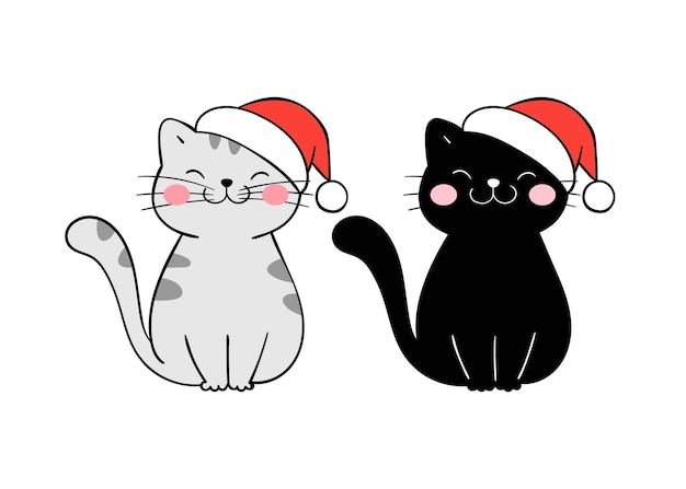 Draw Christmas cat with party hat.