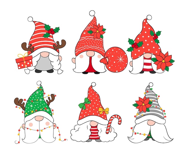 Draw collection christmas gnome for winter and new year