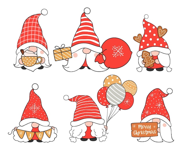 Draw collection cute gnomes for christmas and new year