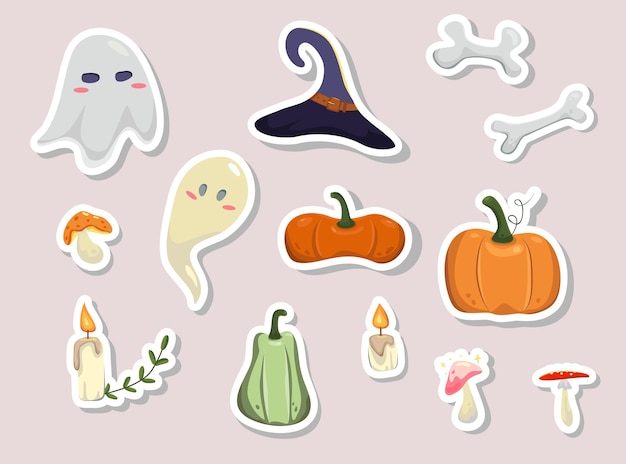 Draw collection of Halloween autumn stickers