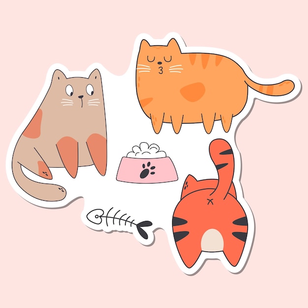 Draw collection stickers cat doodle cartoon style vector illustrator