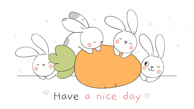 Draw cute bunny sleeping on carrot for spring season.