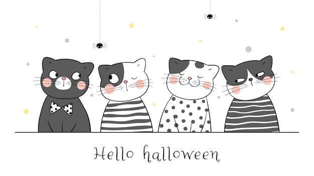 Disegna un simpatico gatto di colore nero. per il giorno di halloween.