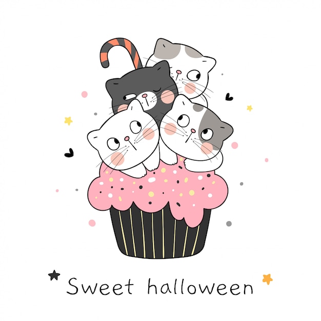 Disegna un simpatico gatto sul cupcake.per il giorno di halloween.