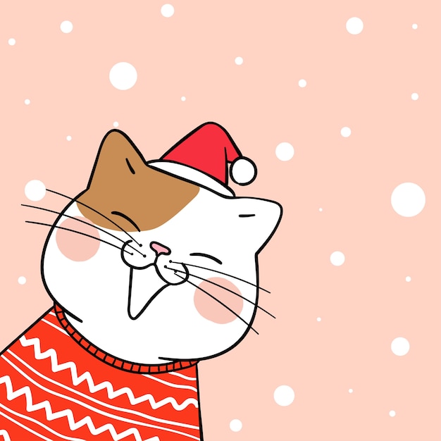 Draw cute cat in sweet snow for christmas day