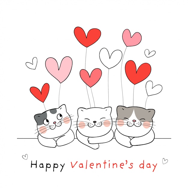 발렌타인 풍선 귀여운 고양이를 그립니다.