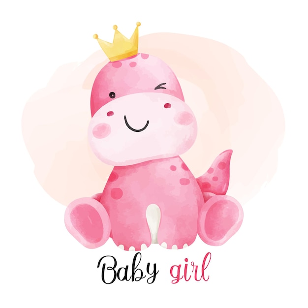 Draw cute dinosaur Baby girl birthday concept Dino for kids