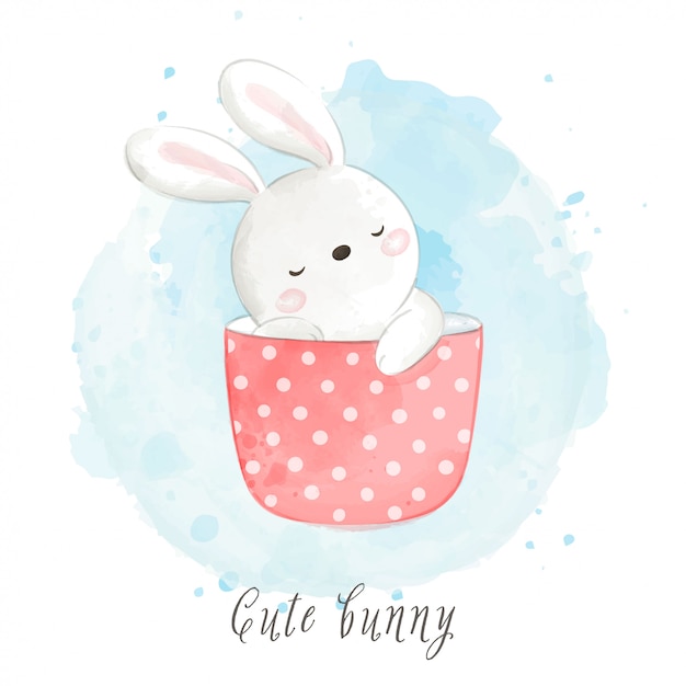 Draw cute rabbit in sweet cup of tea.