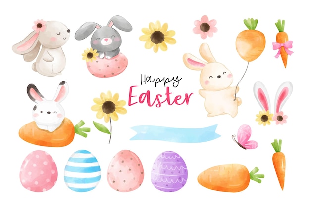 Нарисуйте элемент кролика с цветком яиц на весенний пасхальный день