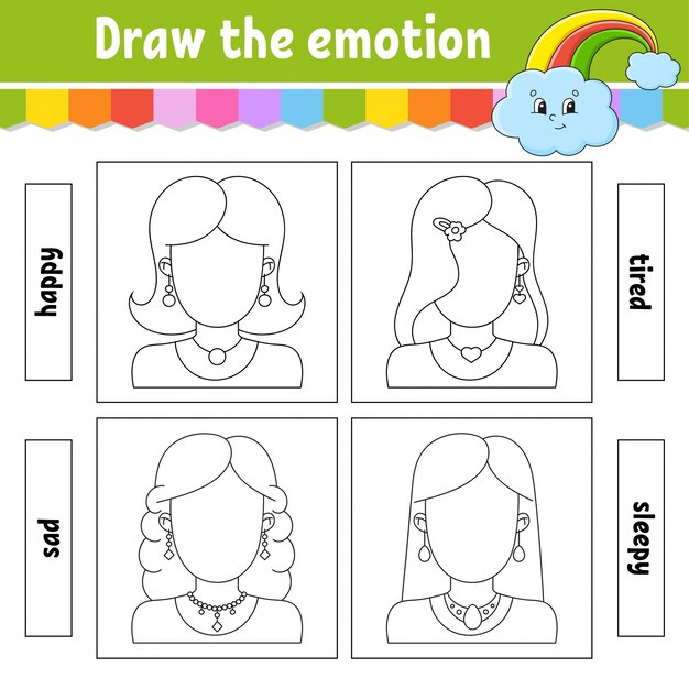 Disegna L Emozione Il Foglio Di Lavoro Completa La Faccia Libro Da Colorare Per Bambini Vettore Premium