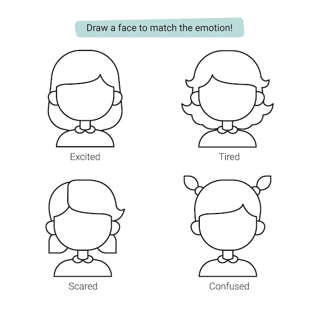 Draw a face to match the emotion themed worksheets for kids