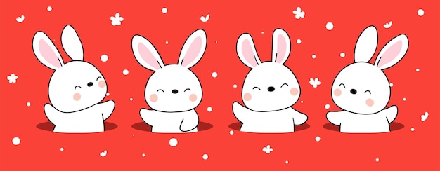 Draw funny bunny in red background for christmas and new year