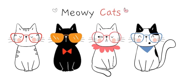 Draw funny cat Doodle cartoon style