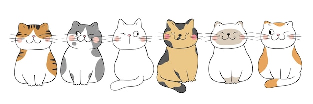 Vector draw funny cats doodle cartoon style