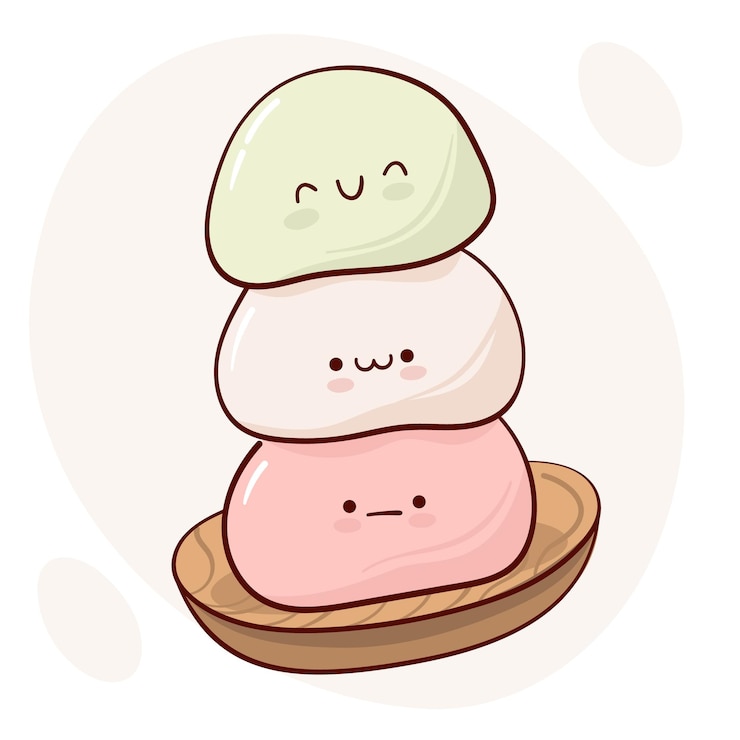 Vector draw funny kawaii japan tradition sweet mochi vector illustration japanese asian traditional food cooking menu concept doodle cartoon style