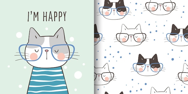 Вектор Нарисуйте открытку и распечатайте выкройку кота для малыша