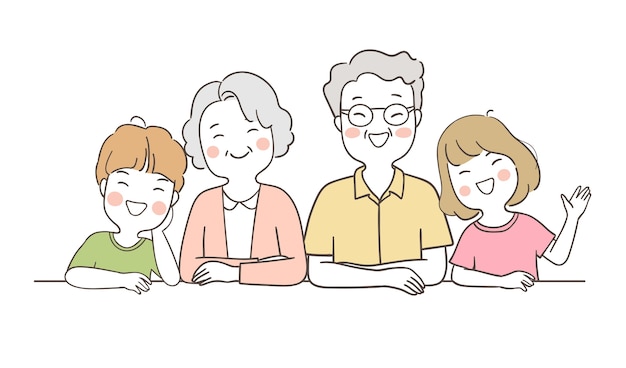 Draw happy family elderly senior with boy and girl